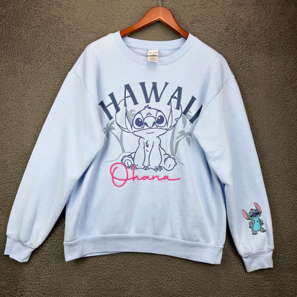 Disney Stitch Hawaii Ohana Light Blue Sweatshirt XL WVSJQ34-3L59 FREEZE Pullover